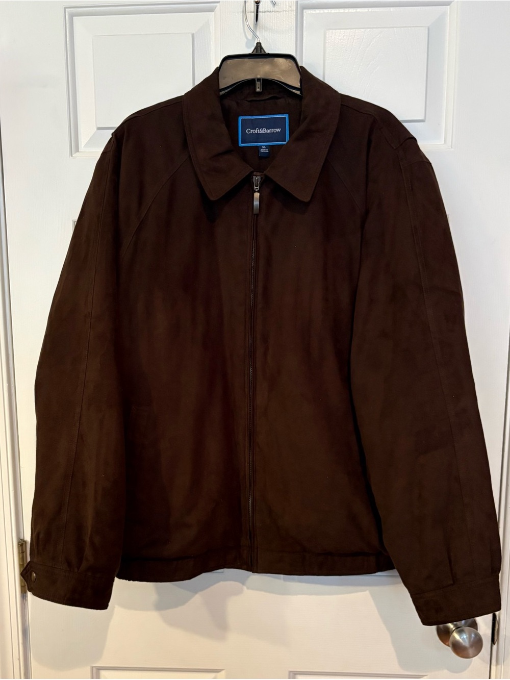 VTG Men’s XL Croft & Barrow Brown Suede Bomber Jacket Quilted Lining Zip Up EUC